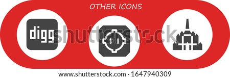 Modern Simple Set of other Vector filled Icons. Contains such as Digg, Dohyo, Thatbyinnyu temple and more Fully Editable and Pixel Perfect icons.