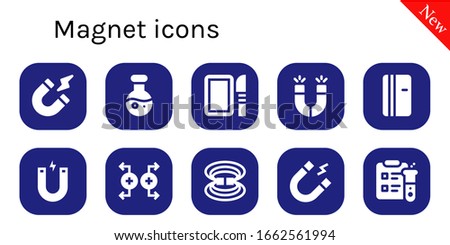 magnet icon set. 10 filled magnet icons.  Simple modern icons such as: Magnetism, Science, Dissection, Magnets, Refrigerator, Magnet, Magnetic field