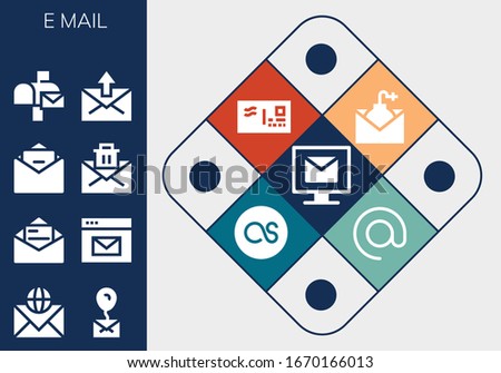 Modern Simple Set of e-mail Vector filled Icons. Contains such as Email, Mail, Mailbox, Envelope, Lastfm, Arroba and more Fully Editable and Pixel Perfect icons.