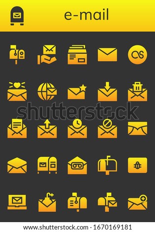 e-mail icon set. 26 filled e-mail icons.  Simple modern icons such as: Mailbox, Mail, Envelope, Lastfm, Email, Spam