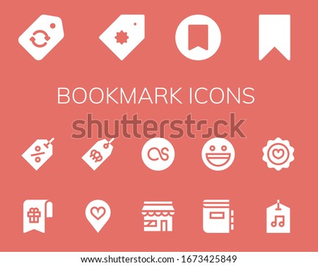 bookmark icon set. 14 filled bookmark icons.  Simple modern icons such as: Label, Price tag, Bookmark, Tag, Favorite, Market, Lastfm, Dictionary, Yahoo