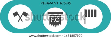 pennant icon set. 3 filled pennant icons. Included Flag icons