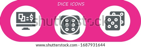 dice icon set. 3 filled dice icons.  Simple modern icons such as: Gambling, Dice