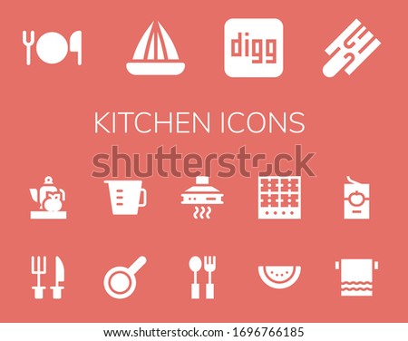 Modern Simple Set of kitchen Vector filled Icons. Contains such as Cutlery, Juicer, Digg, Cutting board, Teapot, Pan, Measuring cup and more Fully Editable and Pixel Perfect icons.