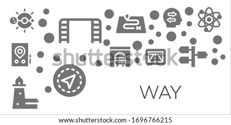 way icon set. 11 filled way icons.  Simple modern icons such as: Solar system, Ladder, Gps, Tunnel, Split point, Route, Confused, Signpost