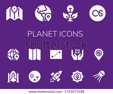Modern Simple Set of planet Vector filled Icons. Contains such as Map, Globe, Green energy, Lastfm, Spaceship, World, Full moon and more Fully Editable and Pixel Perfect icons.