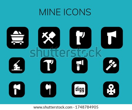 Modern Simple Set of mine Vector filled Icons. Contains such as Mine, Axe, Digg, Copper and more Fully Editable and Pixel Perfect icons.