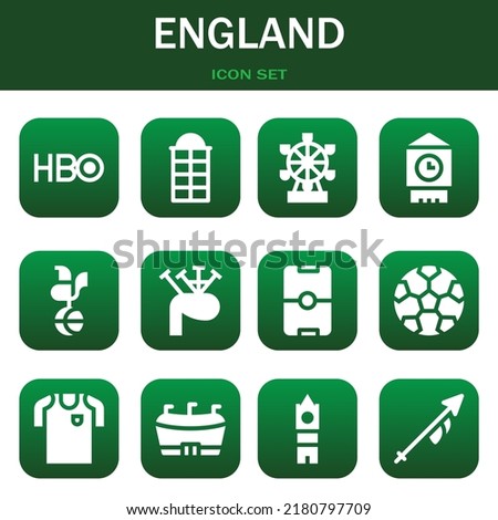 england icon set. Vector  illustrations related with Hbo, Phone booth and London eye