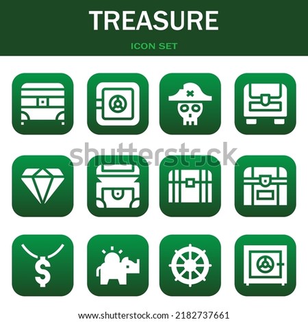 treasure icon set. Vector  illustrations related with Pandoras box, Safe box and Pirate