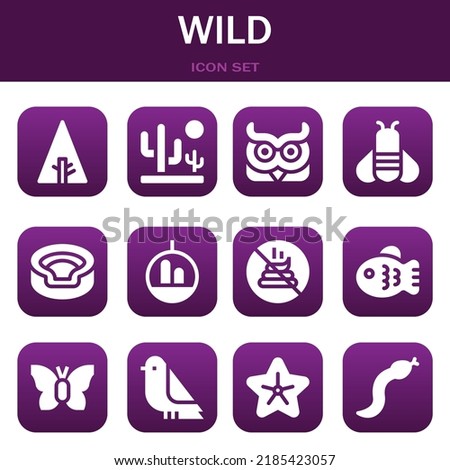 wild icon set. Vector  illustrations related with Forrst, Desert and Owl