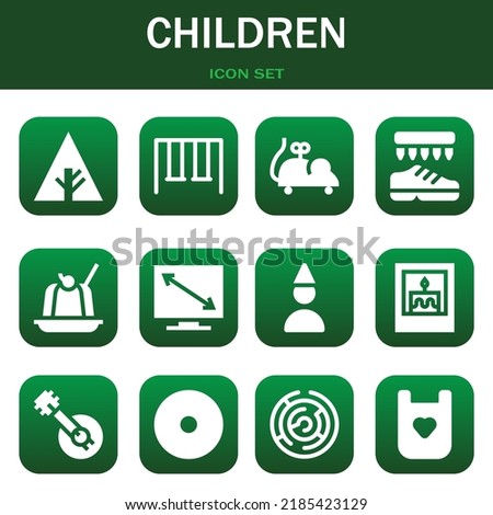 children icon set. Vector  illustrations related with Forrst, Swings and Mouse toy