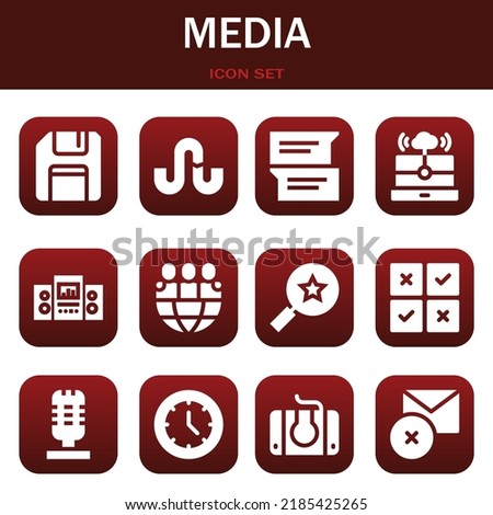 media icon set. Vector  illustrations related with Floppy disk, Stumbleupon and Chat