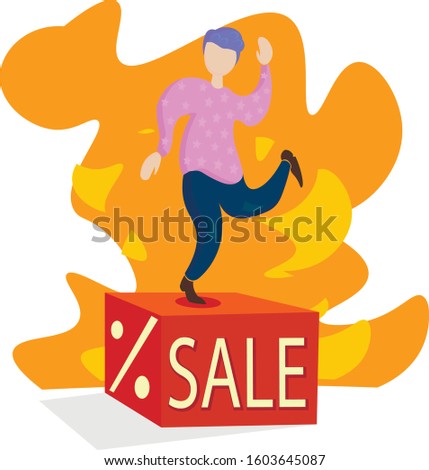Dancing character shows sale. Can be used for website or instagram marketplace. Sale winter sale 