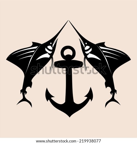 Marlin Fish Label And Anchor- Vector - 219938077 : Shutterstock