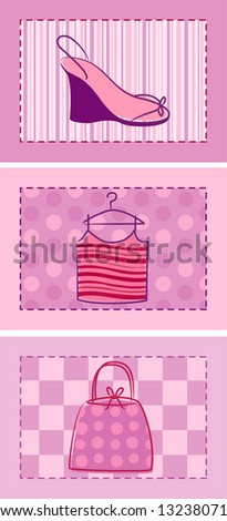 Shoe, Shirt & Handbag with stripe, polka dot and checkered borders