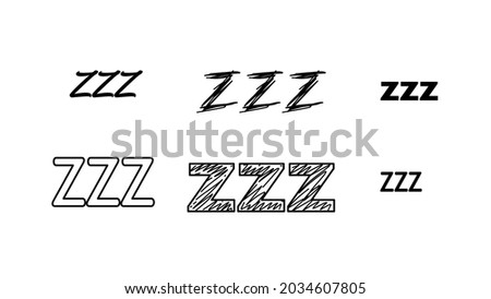 Set Hand Draws Collection Doodle Different Black Zzz Sleep Vector Design Style Cartoon Icons Sketch Night Dream