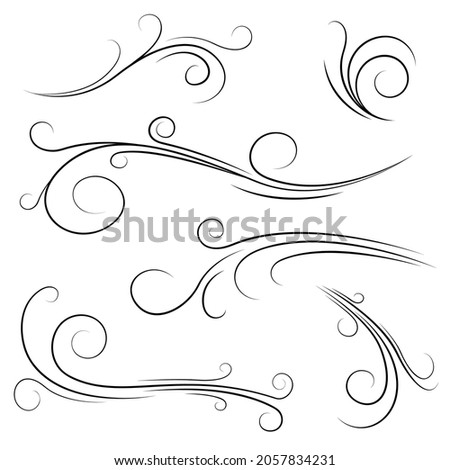 Set Black Collection Simple Line Winds Gust Squall Curl Doodle Outline Nature Element Vector Design Style Sketch Isolated Illustration
