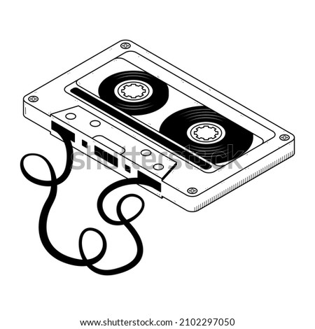 Abstract Hand Drawn Classic Tape Old Cassette Doodle Concept Vector Design Outline Style On White Background Isolated Outline Music, Sound, Audio, Relax