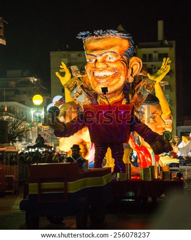 Patra, Peloponnese, Greece - February, 21, the annual carnival in Patras, folk festivals, night parade 21 February 2015 in Patras, Peloponnese, Greece
