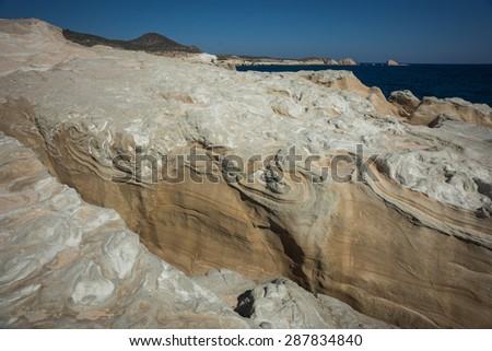 Unique white moonscape beach Sarakiniko, Milos, Greece