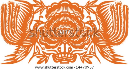 Stock Illustrations of Chinese paper-cut of flower pattern