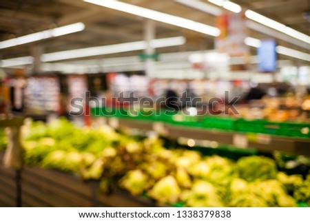 Blurred brightly background of the supermarket. Cashier, queues at the store. Sale time concept. Photo stock © 