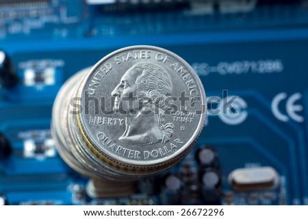 Make money on IT: quarter dollar coins over microcircuit