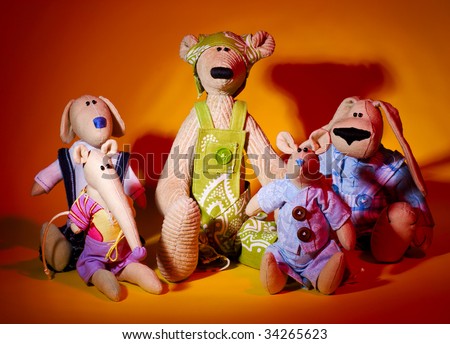 Toys` dream - group of toys in unusual color light