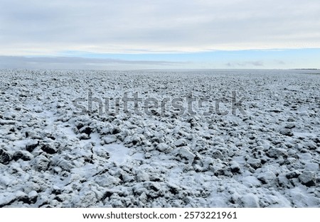 Similar – Image, Stock Photo Snowy farmland against frosted forest at horizon under blue sky with white fluffy clouds