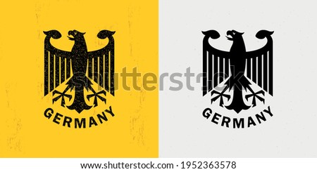 Set of color illustrations of an eagle, text on a background with a grunge texture. Vector illustration in vintage style for poster, print, emblem, badge. Heraldry of Germany.