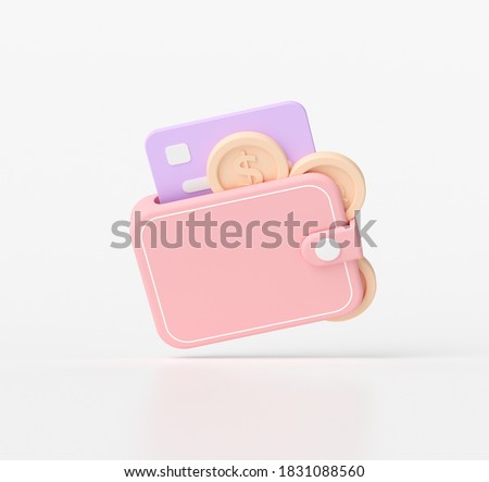 3D rendering saving money concept. wallet and coins, credit card 3d icon.