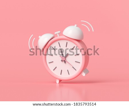 Minimal Pink alarm clock on pink background. 3D render illustration
