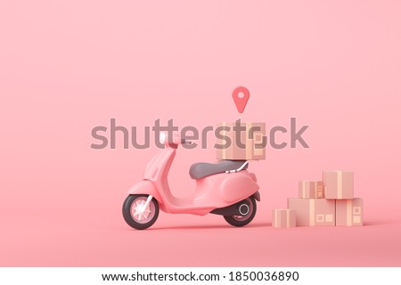 3D Online express delivery scooter service concept, fast response delivery by scooter, courier Pickup, Delivery, Online Shipping Services. 3d illustration
