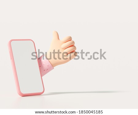 3d creative thumbs up, like it, love on social media by smartphone. 3d rendering illustration