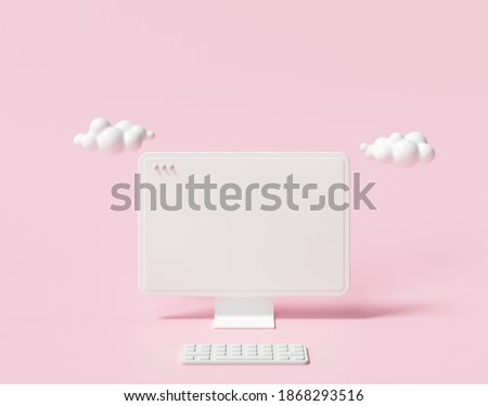 3D Minimal desktop with blank screen mockup, Empty screen for text, and logo replacement concept. 3d render illustration.