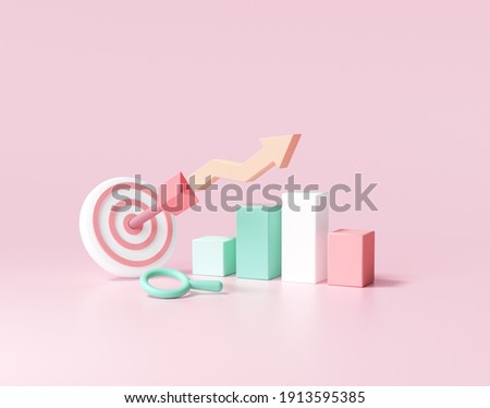 Arrow hit the center of target and stock chart. Business target achievement concept.3d render illustration