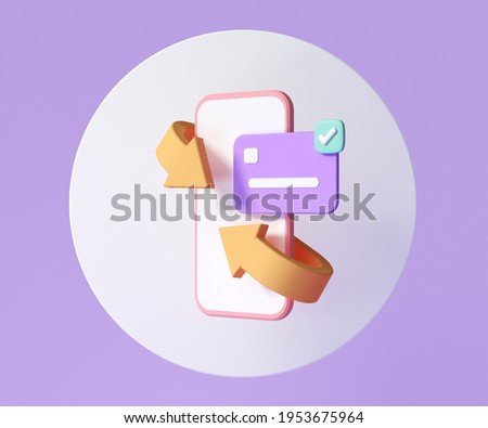 Mobile Cashback and money refund icon concept. Wallet, dollar bill and coin stack, online payment on pink background. 3d render illustration 