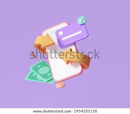 Cashback and money refund icon concept. Wallet, dollar bill and coin stack, online payment on pink background. 3d ender illustration  Stock foto © 