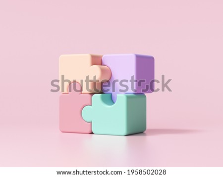 3D jigsaw puzzle pieces on pink background. Problem-solving, business concept. 3d render illustration Foto stock © 