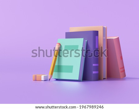 Online education, E-learning concept. stack of books, bookshelf. 3d render illustration