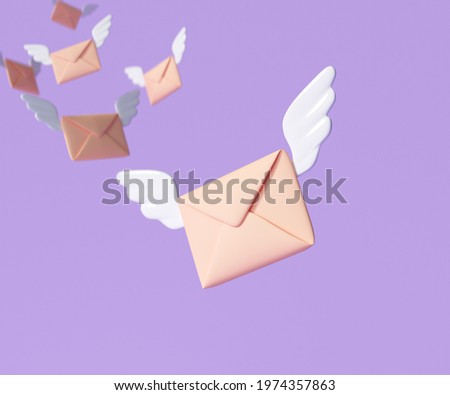3D Flying envelope wings, incoming mail notify, newsletter and online email concept. 3d render illustration