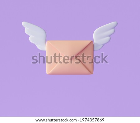 3D Flying envelope wings, incoming mail notify, newsletter and online email concept. 3d render illustration