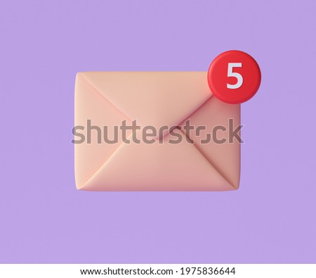 3D E-mail icon with notification, unread mail logo. 3d render illustration
