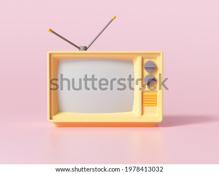 3D Yellow Retro Old Television on pink background, Vintage analog TV with copy space. 3d render illustration.