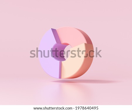 Donut chart on pink background. 3d render illustration.