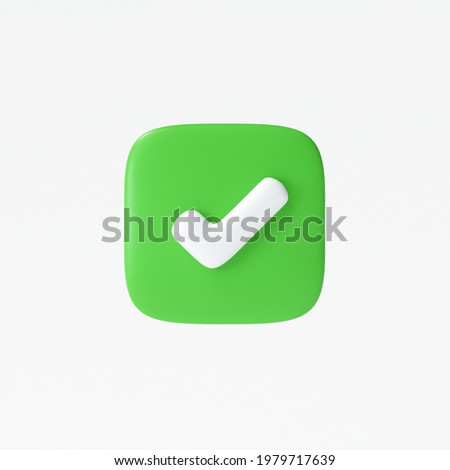 Like or correct symbol icon isolated white background, checkmark button, mobile app icon. 3d render illustration