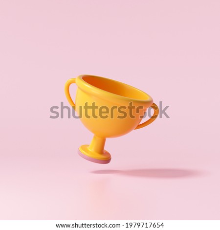 3d Trophy cup icon on pink background. 3d render illustration
