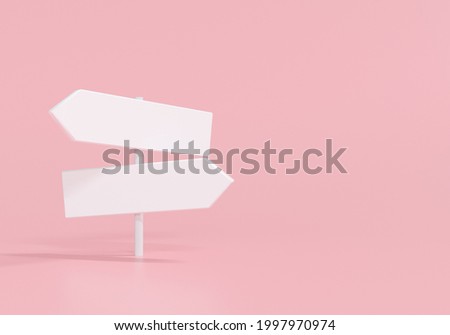 3d white directions sign on pink background. 3d render illustration Foto d'archivio © 