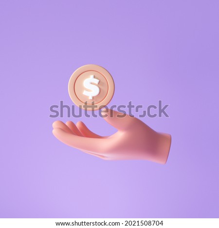 3D Hand holding a coin, money-saving, online payment, and payment concept. 3d render illustration