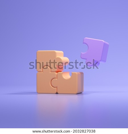 3D jigsaw puzzle pieces on blue background. Problem-solving, business concept. 3d render illustration